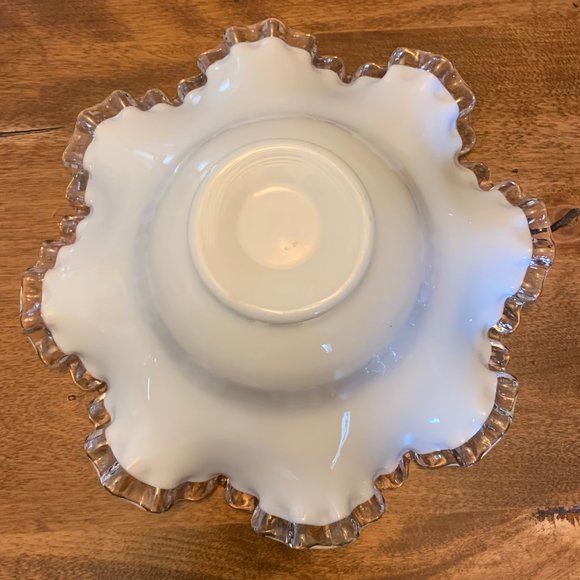 Vintage Fenton Silver Crest Crimped Edge Bowl Hand Painted with Charleton Design - Picture 7 of 11